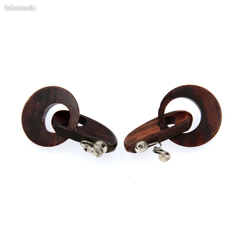Boucles D'Oreilles Clips En Bois Vintage - Occasion