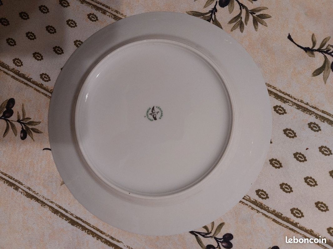 6 assiettes plates porcelaine décors fougères (image 2)