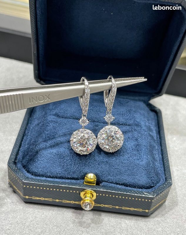 Boucles d'oreilles moissanite 2ct argent 925, halo, Livraison offerte (image 3)