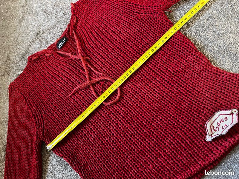 Joli pull rouge ajouré maille – Made in Italy – porté taille L (image 12)