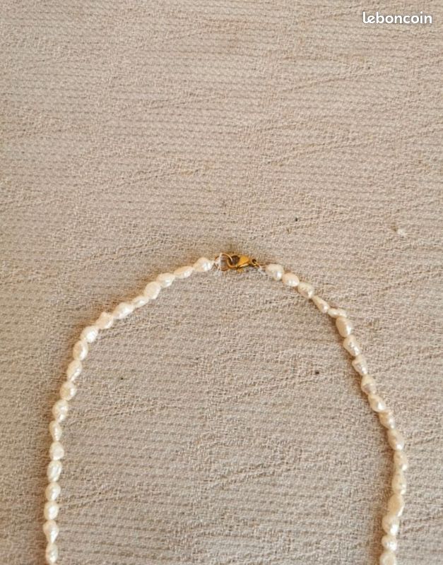 Collier perles de culture "grain de riz" neuf pampilles cœur carte tarot lune strass ex voto milagros acier doré creation (image 13)