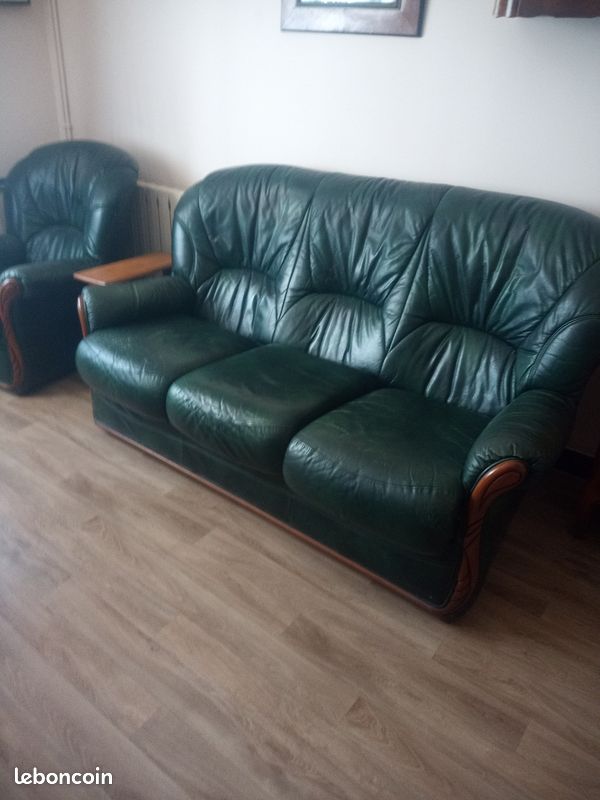 Canapé cuir 3 places + 2 fauteuils (image 1)