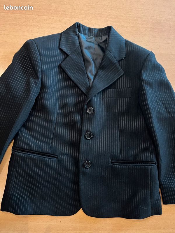 Ensemble veste et gilet noir fines rayures blanches 6/7 ans (image 2)