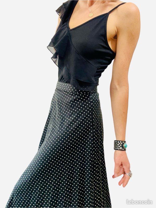 Déguisement Femme Jupe a pois Blanc Turquoise Années 60, Déguisement enfant pas cher