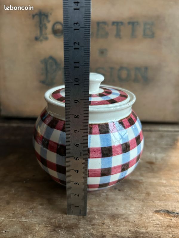 Pot couvert sucrier et presentoir Villeroy Boch Mettlach Sarre vichy peint main 8202 (image 11)