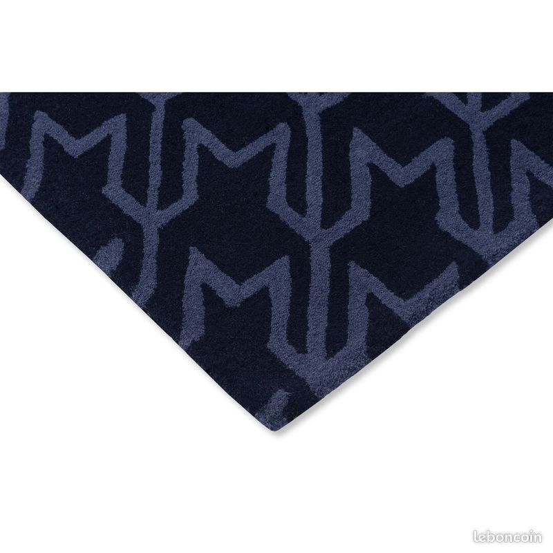 Tapis laine abstrait tufté main moderne Houndstooth Bleu 140x200 (image 4)