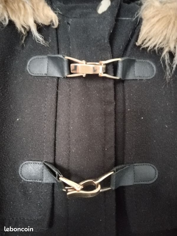 Duffle Coat Noir Avec Capuche - Taille 36 S - Marque TEX - Occasion Bon état