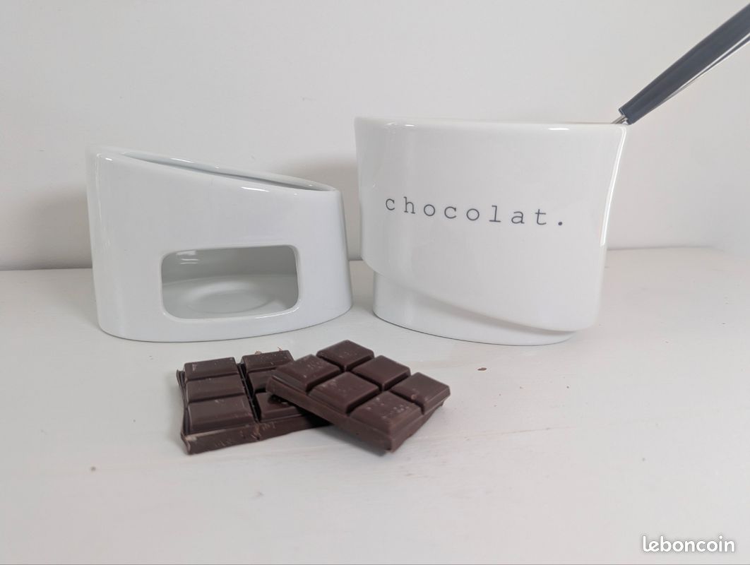 Service à fondue chocolat en céramique blanc avec fourchettes 🍫 (image 6)