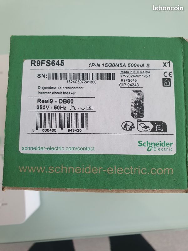 Platine Compteur Schneider Avec Disjoncteur Différentiel 15-45A Type S 500mA 1P+N