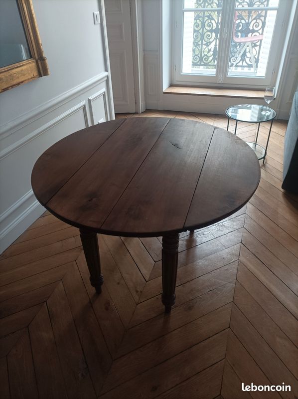 Table ronde ancienne d’époque Louis-Philippe – À abattants (image 1)