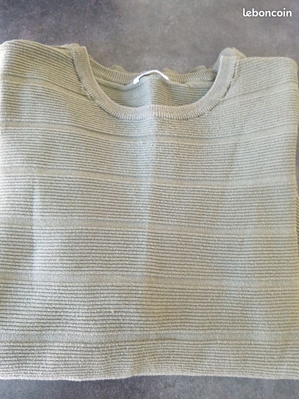 Pull léger homme vert kaki rayé. Taille XL (image 6)