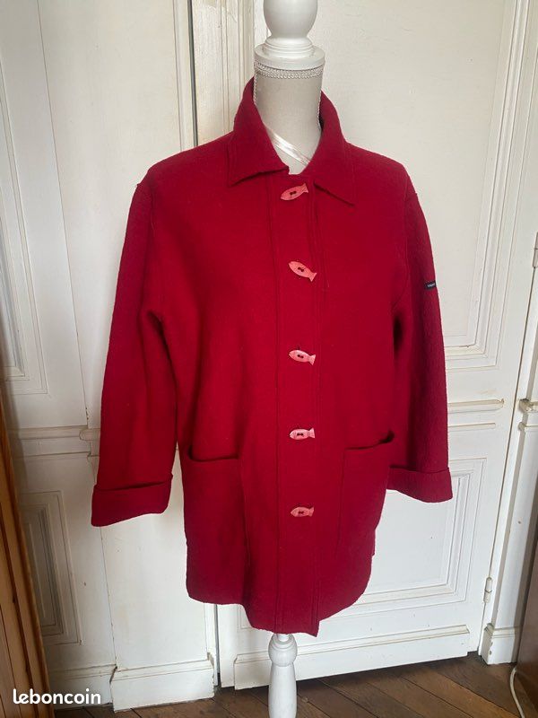 Veste Blazer Vintage Rouge & Noir En Laine Vierge - Taille 42 - Style Classique Rétro
