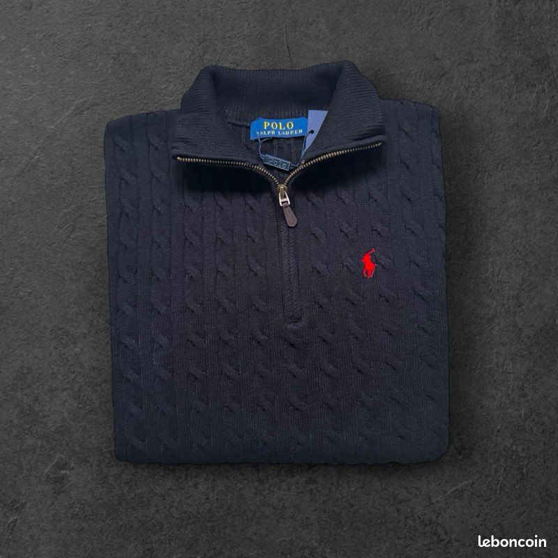 Half zip torsadé Ralph Lauren noir – Taille M – Neuf avec étiquette (image 6)
