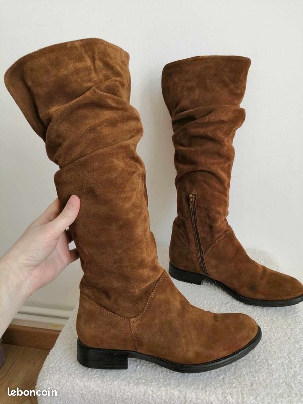 Bottes mi haute 37 cuir marron froncé montantes TBE (image 3)
