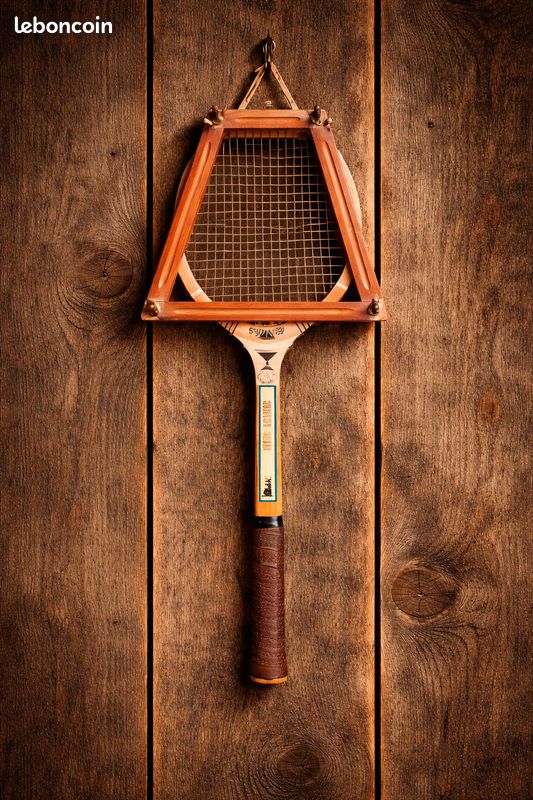 Raquette de tennis en bois vintage Lahutte Housse tendeur, raquette tennis