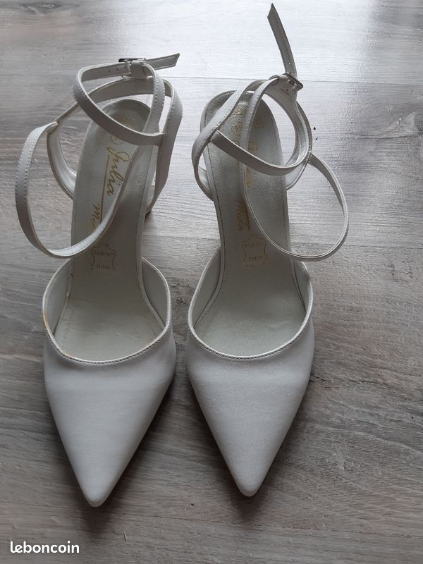 Escarpins, chaussures mariage, cérémonie, blanc, cuir, taille 38 (image 1)