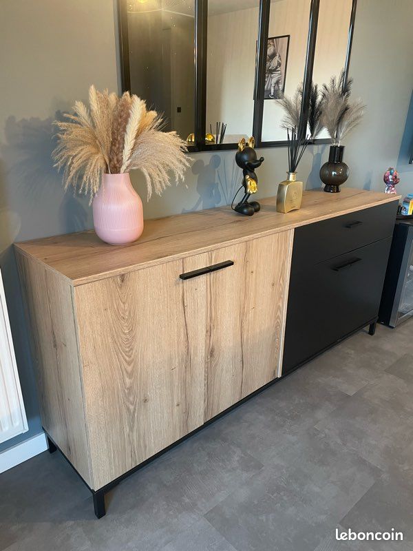 Grand buffet / bahut bois et noir – 180 cm (image 2)