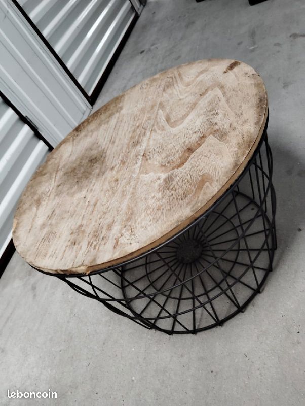 Table appoint ronde métal et bois (image 2)