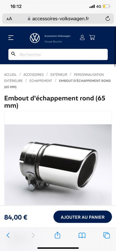 Embout d'échappement rond (65 mm) - Accessoires Volkswagen