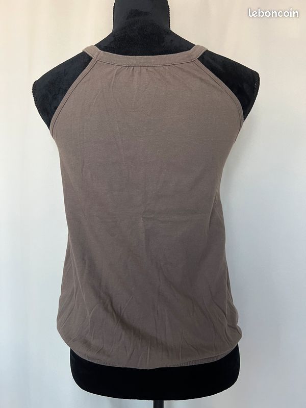 Débardeur couleur marron/taupe, strass, taille 1, marque Camaïeu (image 2)