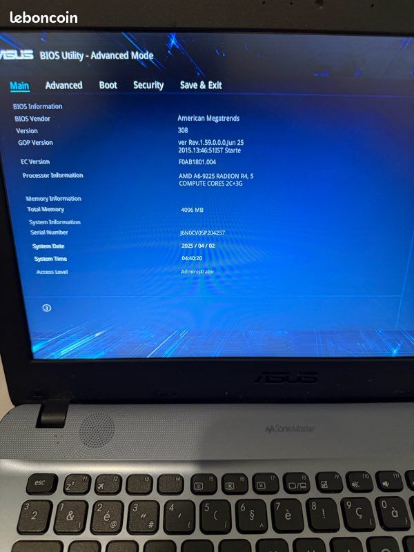 PC Portable ASUS 17” Full HD – AMD A6 / 4Go / 128Go – Bon état (image 7)