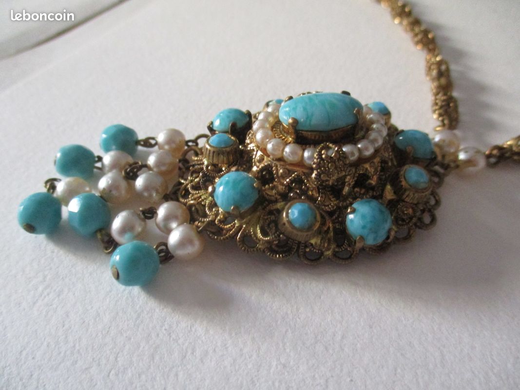 Broche Vintage Louis Rousselet – Laiton Et Perles De Verre Nacrées