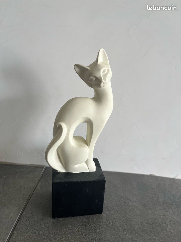Grande Statue De Chat En Céramique - 50 Cm - Décoration Loft - Beige - Occasion