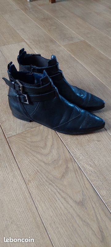 Bottines noires en cuir, marque Stéphane Gontard (image 4)