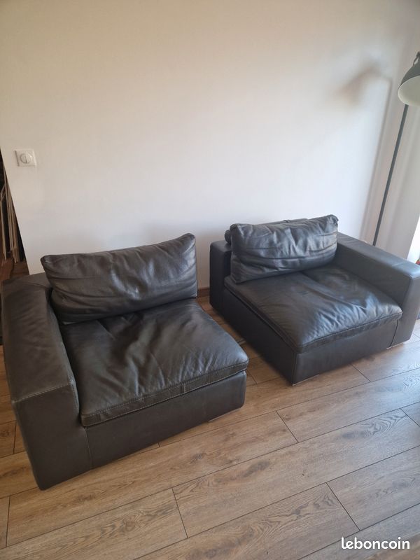 Canapé cuir gris (image 3)