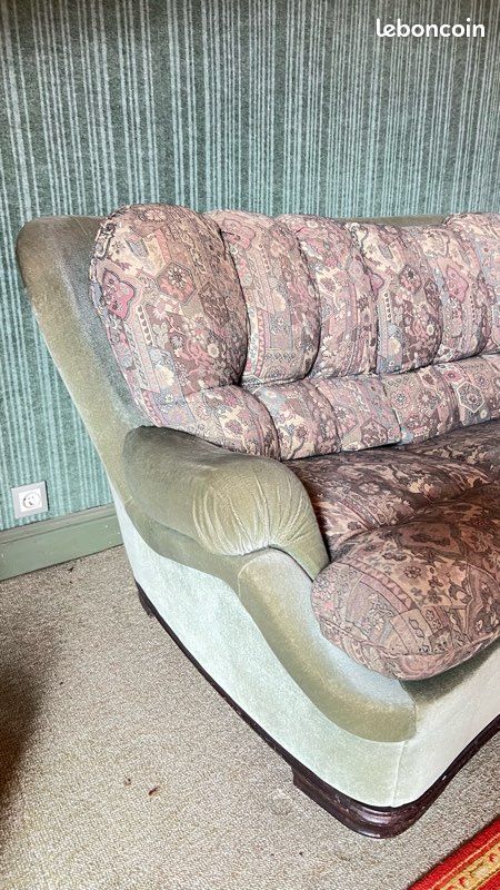 Canapé convertible 2 places + 2 fauteuils assortis – Tissu fleuri vintage (image 3)