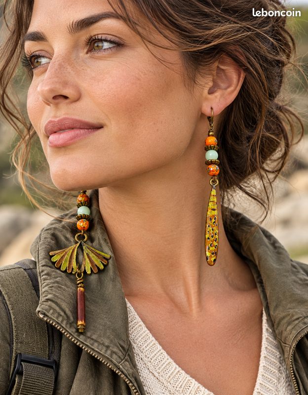 Boucles d'oreilles dissociées, asymétriques, rustiques (image 1)