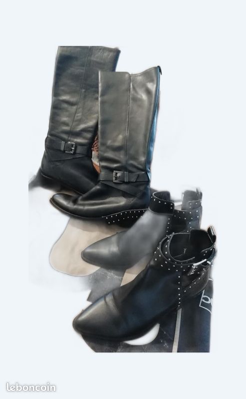 Bottes en cuir Noir (image 1)