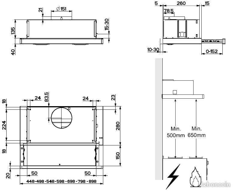 Hotte Télescopique Beko CTB 6407 X - largeur : 58.8 cm profondeur : 30 cm évacuation & recyclage (image 3)