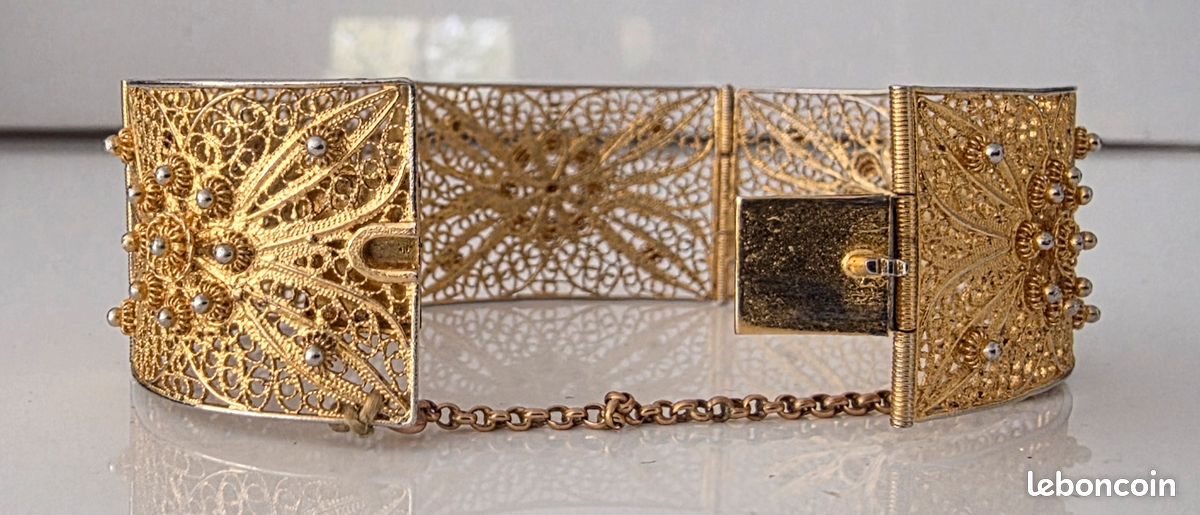 Parure De Bijoux Vintage - Collier Et Bracelet Manchette Métal Doré - Occasion