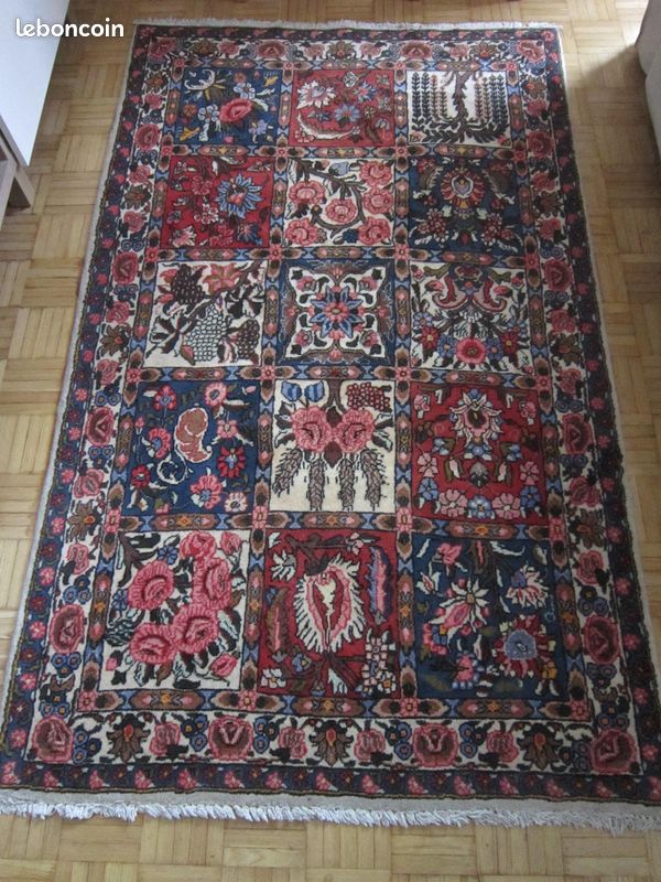 Tapis Persan Bakhtiar Noué Main - 153x102 Cm, Laine Et Coton, Motif Oriental, Beige