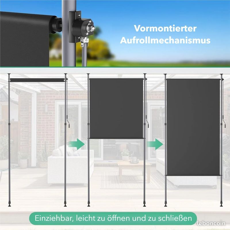 Store extérieur vertical L 200 x H 220 à 310 cm, anthracite, avec manivelle, sans perçage, occultant (image 6)