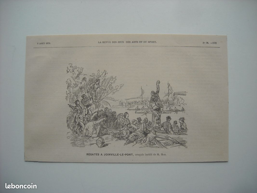 Gravure 1879. Regates a joinville. Croquis inedit de m. Emile auguste mas (image 1)