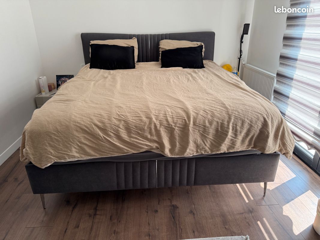 Lit double avec sommier coffre intégré + matelas - King size (image 2)