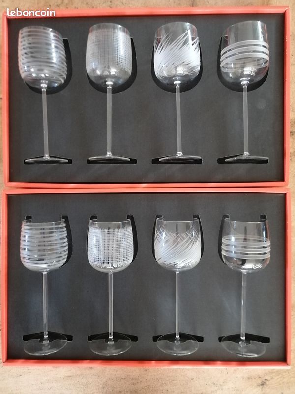 Lot De 5 Verres à Vin En Cristal Type Murano - Couleur Argenté - Occasion