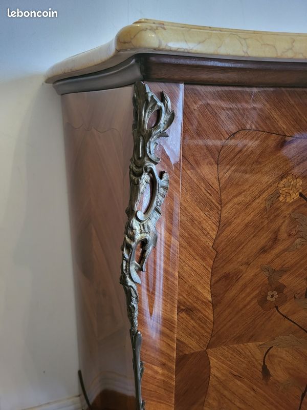 Meuble de prestige style Louis XV sur mesure – artisan ébéniste Paris / Magnificent custom-made Louis XV style cabinet – Marquetry & pink marble (image 5)