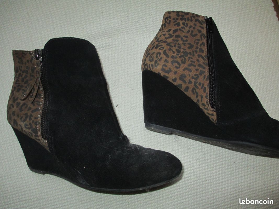 Bottes Naf Naf En Daim Noir - Taille 37, Très Très Bon état D'occasion