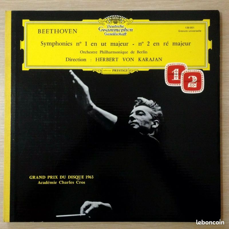 Symphonie n°1 en ut majeur - n°2 en ré majeur - beethoven - von karajan - 33t (image 1)