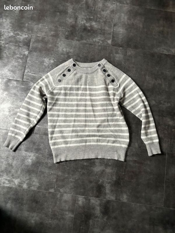 Pull Garçon The White Company – Coton Rayé Gris – Taille 3-4 Ans – Occasion Parfait état