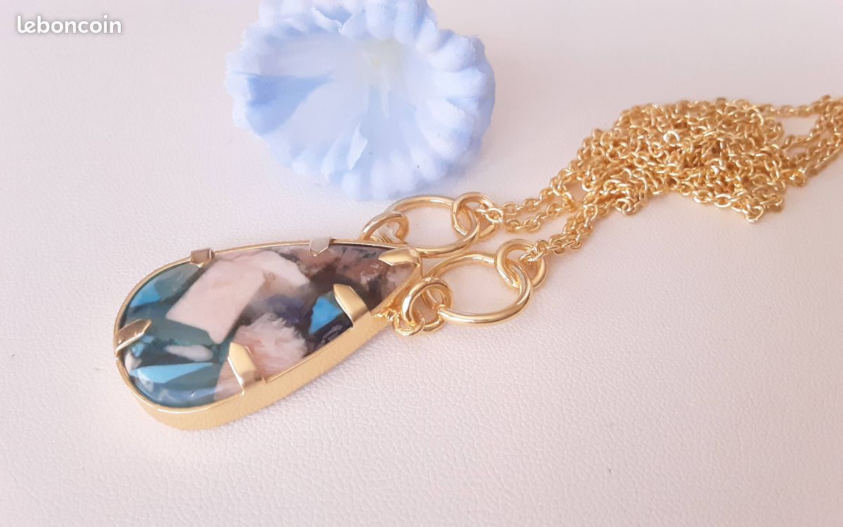 Collier en pierre naturelle turquoise huitre (image 12)