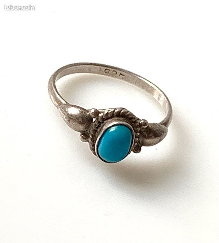 Ancienne bague en argent et turquoise taille 52 vintage (image 1)