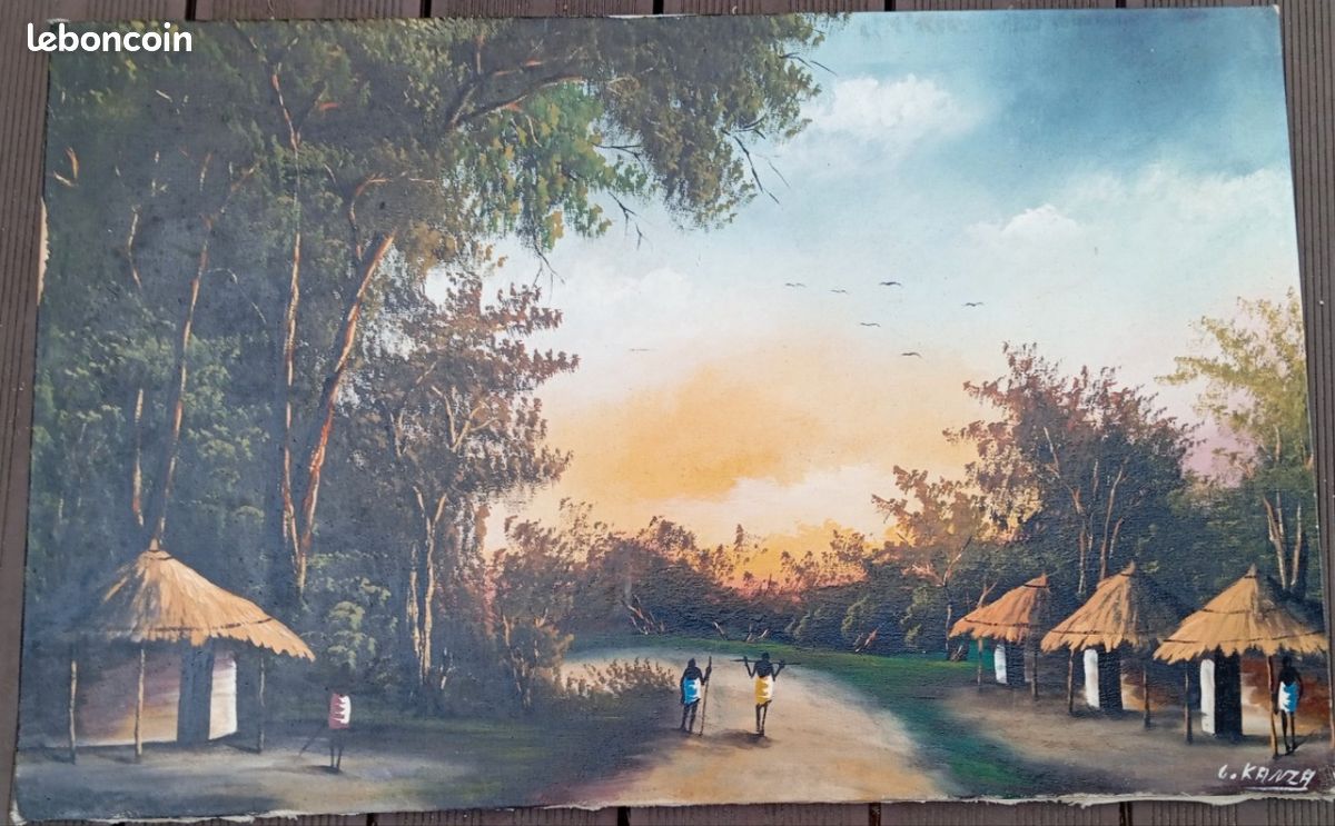 Tableau sur toile Une illustration du paysage africain avec des girafes - 90x90 cm