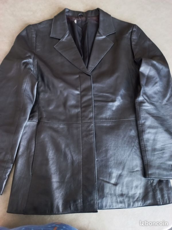 Veste Blazer En Cuir D'agneau Vintage Noir Pour Femme - Taille 40, Coupe Slim - Neuf Avec étiquettes