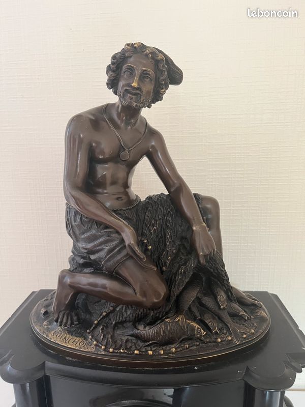 PENDULE EN BRONZE le pêcheur Napolitain par Théodore COICHON (image 4)