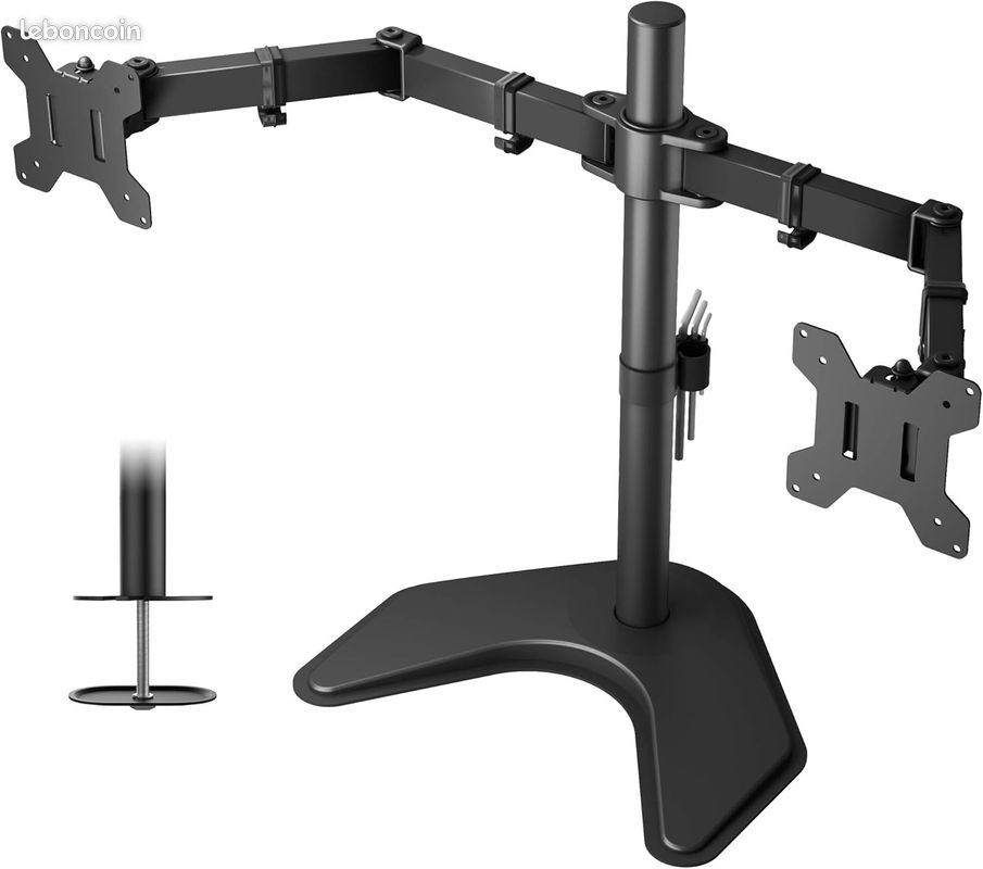 Redbat Support Écran PC Double 13-27 Pouces - Bras Réglable Jusqu'à 10kg, Inclinable Et Rotatif