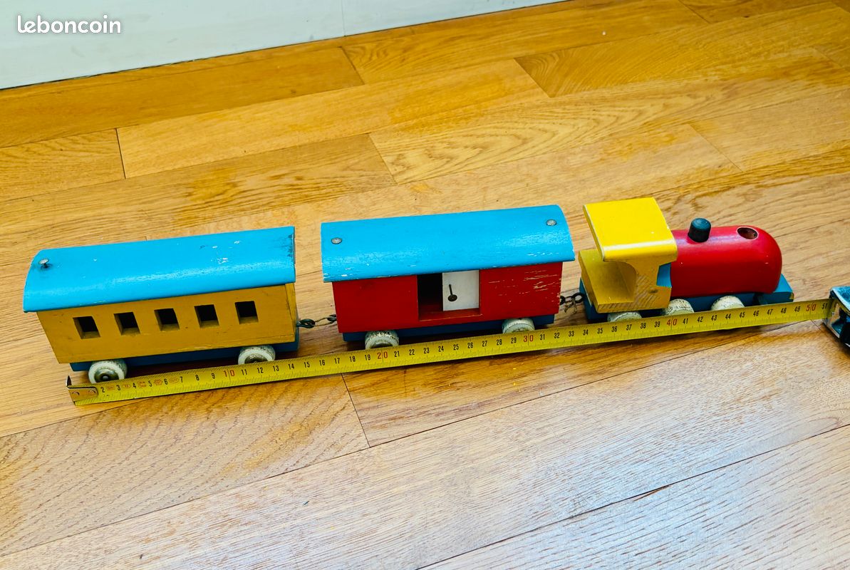 Train,locomotive et 2 wagons bois vintage 1960 (image 7)